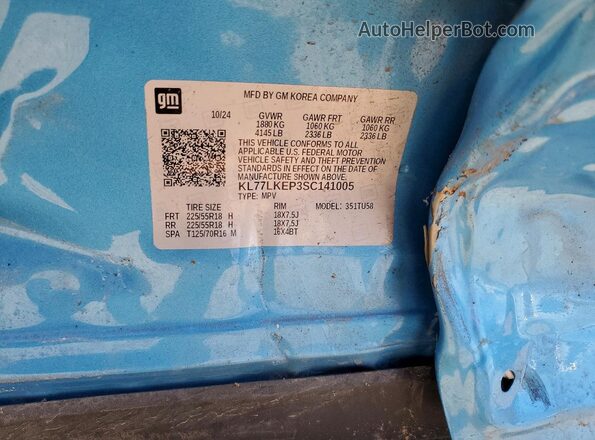 KL77LKEP3SC141005 2025 CHEVROLET TRAX Blue VIN sticker view