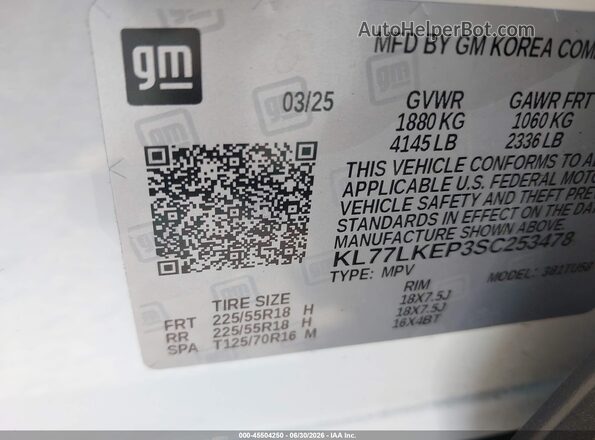 KL77LKEP3SC253478 2025 CHEVROLET TRAX White Вид підкапотного простору