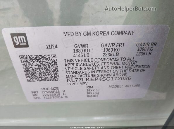KL77LKEP4SC172036 2025 CHEVROLET TRAX Green Vista del compartimento del motor
