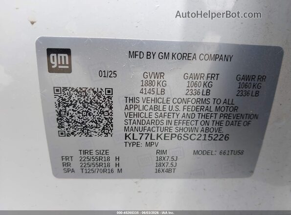 KL77LKEP6SC215226 2025 CHEVROLET TRAX White Widok komory silnika