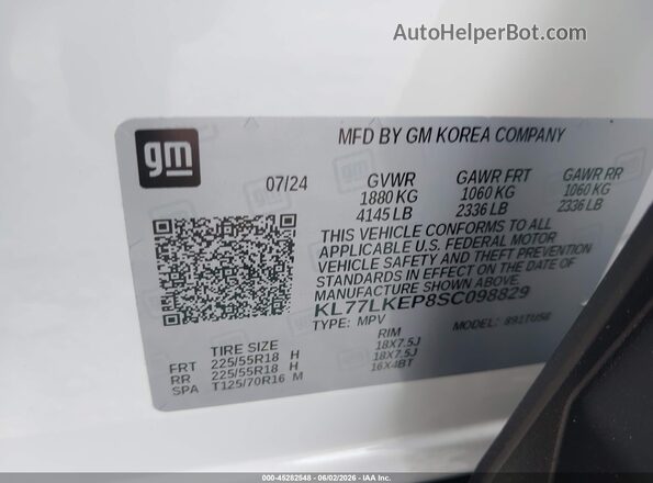KL77LKEP8SC098829 2025 CHEVROLET TRAX White Vista del compartimento del motor