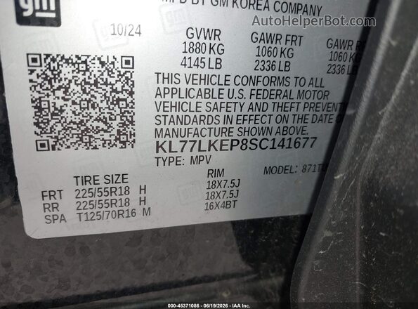 KL77LKEP8SC141677 2025 CHEVROLET TRAX Black Vista del compartimento del motor