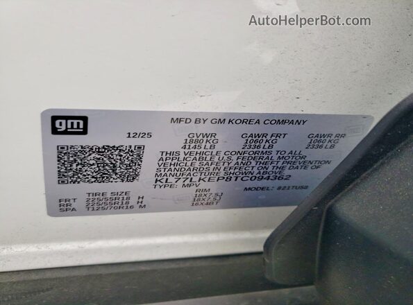 KL77LKEP8TC094362 2026 CHEVROLET TRAX White 
