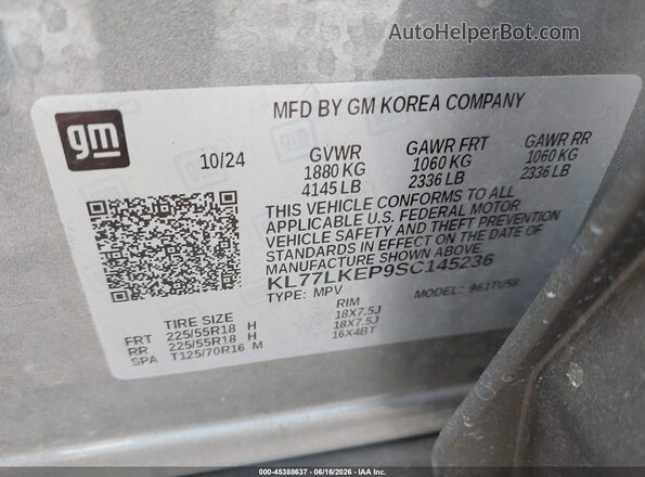 KL77LKEP9SC145236 2025 CHEVROLET TRAX Silver Engine compartment view
