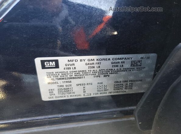 KL79MMS20MB026011 2021 CHEVROLET TRAILBLAZER Blue 