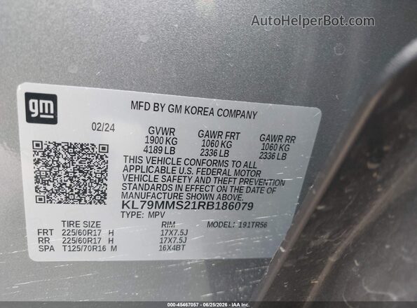 KL79MMS21RB186079 2024 CHEVROLET TRAILBLAZER Gray Շարժիչի բաժամունքի տեսք