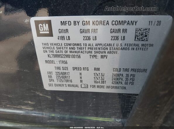 KL79MMS22MB100156 2021 CHEVROLET TRAILBLAZER Black Engine compartment view