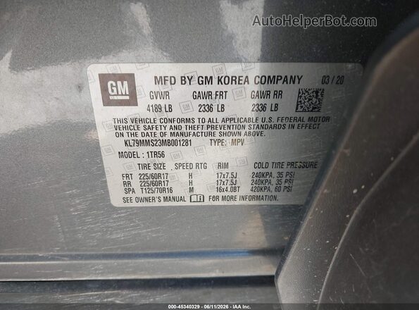 KL79MMS23MB001281 2021 CHEVROLET TRAILBLAZER Gray Widok komory silnika