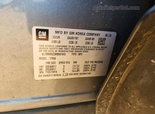 KL79MMS23MB061643 2021 CHEVROLET TRAILBLAZER Gray 