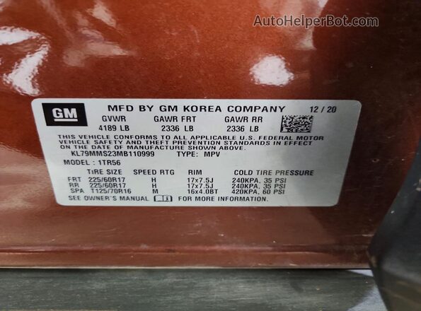 KL79MMS23MB110999 2021 CHEVROLET TRAILBLAZER Orange 