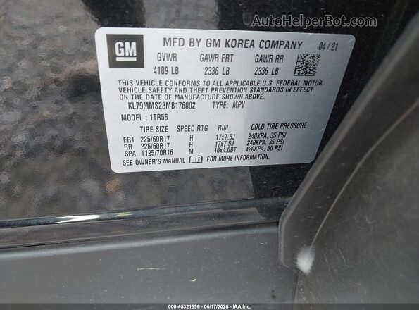 KL79MMS23MB176002 2021 CHEVROLET TRAILBLAZER Black Engine compartment view