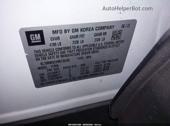 KL79MMS23NB135435 2022 CHEVROLET TRAILBLAZER White ძრავის განყოფილების ხედი