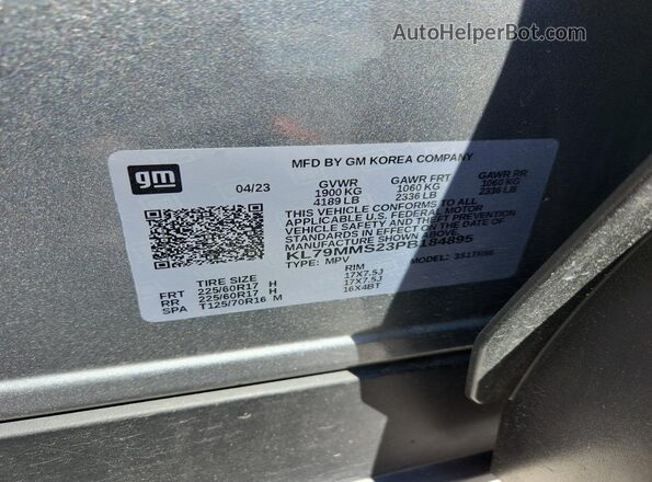 KL79MMS23PB184895 2023 CHEVROLET TRAILBLAZER Silver VIN sticker view