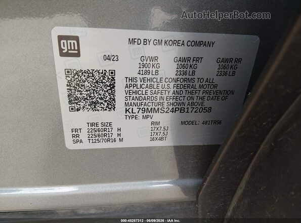 KL79MMS24PB172058 2023 CHEVROLET TRAILBLAZER Gray Շարժիչի բաժամունքի տեսք