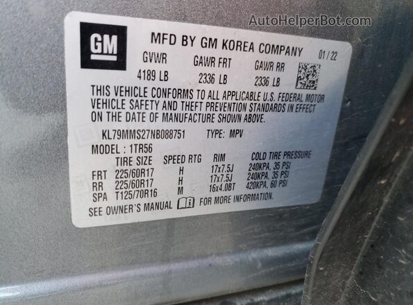 KL79MMS27NB088751 2022 CHEVROLET TRAILBLAZER Gray 360 interior view
