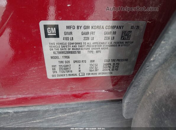 KL79MMS28MB005780 2021 CHEVROLET TRAILBLAZER Red ძრავის განყოფილების ხედი