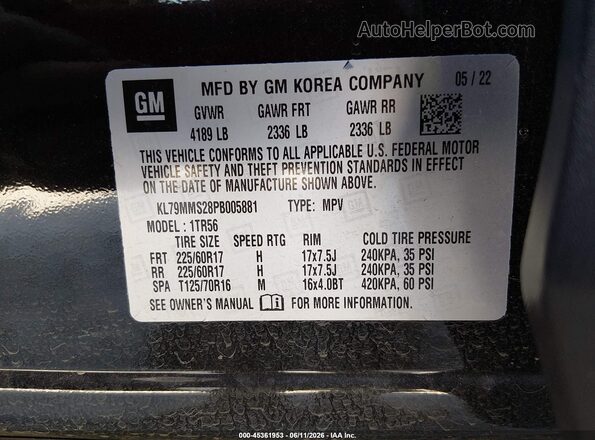 KL79MMS28PB005881 2023 CHEVROLET TRAILBLAZER Черный Вид подкапотного пространства