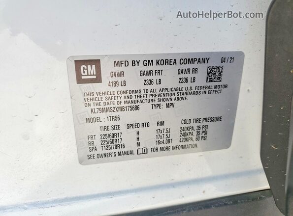 KL79MMS2XMB175686 2021 CHEVROLET TRAILBLAZER White VIN sticker view