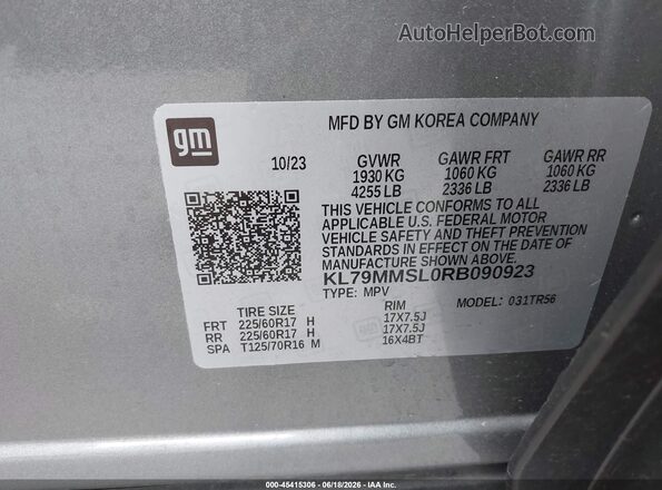 KL79MMSL0RB090923 2024 CHEVROLET TRAILBLAZER Gray Вид підкапотного простору