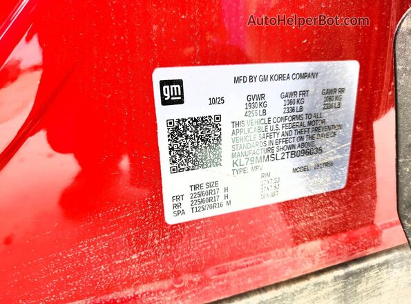 KL79MMSL2TB096035 2026 CHEVROLET TRAILBLAZER Red Панорамний вид салону 360°