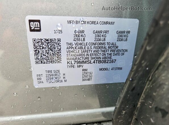 KL79MMSL4TB082167 2026 CHEVROLET TRAILBLAZER Gray VIN sticker view