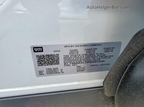 KL79MMSL5RB085345 2024 CHEVROLET TRAILBLAZER White 