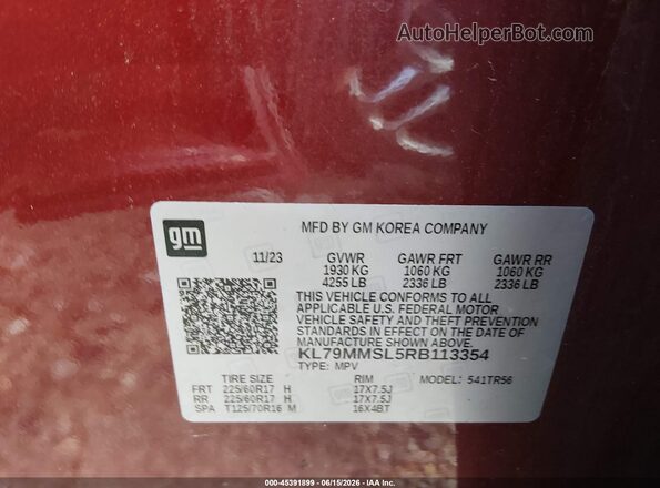 KL79MMSL5RB113354 2024 CHEVROLET TRAILBLAZER Red Вид підкапотного простору