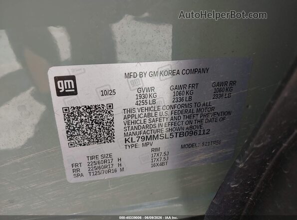 KL79MMSL5TB096112 2026 CHEVROLET TRAILBLAZER Green Widok komory silnika