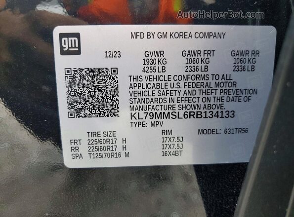 KL79MMSL6RB134133 2024 CHEVROLET TRAILBLAZER Black VIN sticker view