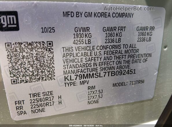 KL79MMSL7TB092451 2026 CHEVROLET TRAILBLAZER Green Vista del compartimento del motor