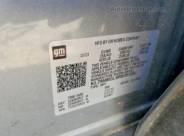 KL79MMSL8RB084092 2024 CHEVROLET TRAILBLAZER Silver VIN კოდის სტიკერის ხედი