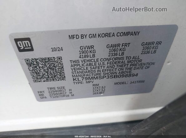 KL79MMSP3SB098894 2025 CHEVROLET TRAILBLAZER Белый Вид подкапотного пространства