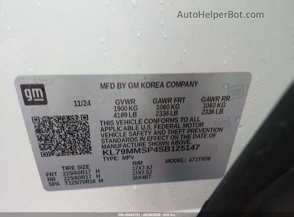 KL79MMSP4SB125147 2025 CHEVROLET TRAILBLAZER White Vista del compartimento del motor