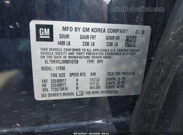 KL79MNSL0MB010759 2021 CHEVROLET TRAILBLAZER Dark Blue ძრავის განყოფილების ხედი