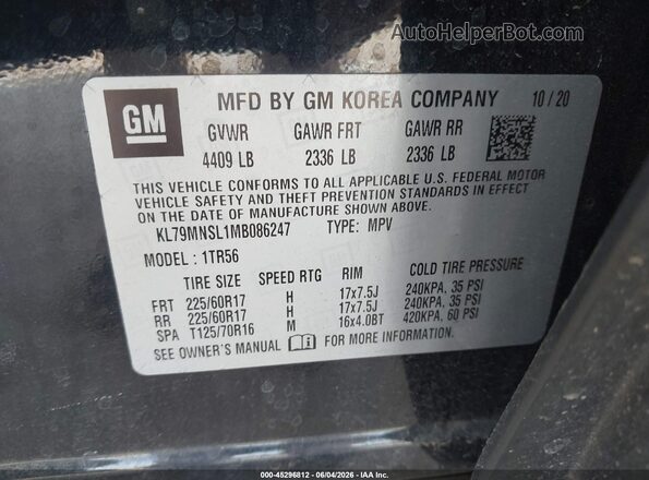 KL79MNSL1MB086247 2021 CHEVROLET TRAILBLAZER Dark Blue Widok komory silnika
