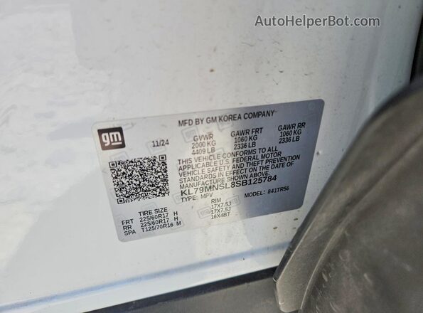 KL79MNSL8SB125784 2025 CHEVROLET TRAILBLAZER White VIN sticker view