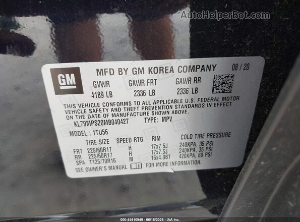 KL79MPS20MB040427 2021 CHEVROLET TRAILBLAZER Черный Вид подкапотного пространства