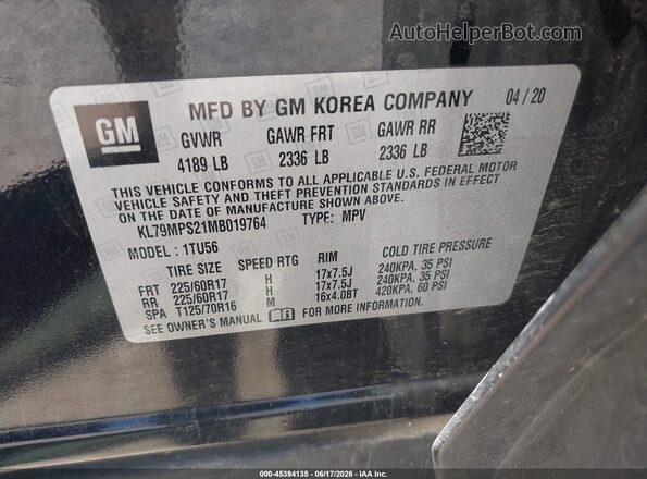 KL79MPS21MB019764 2021 CHEVROLET TRAILBLAZER Black Widok komory silnika