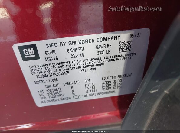 KL79MPS21NB015439 2022 CHEVROLET TRAILBLAZER Red Вид підкапотного простору