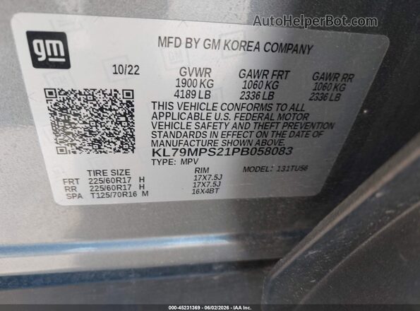 KL79MPS21PB058083 2023 CHEVROLET TRAILBLAZER Gray Вид підкапотного простору