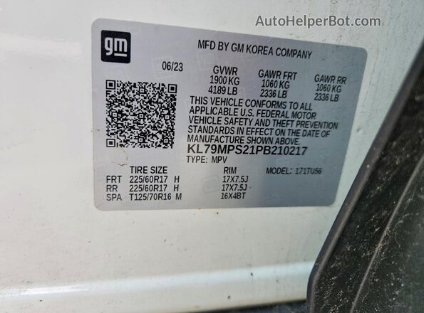 KL79MPS21PB210217 2023 CHEVROLET TRAILBLAZER Белый 