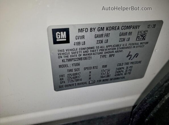 KL79MPS22MB106721 2021 CHEVROLET TRAILBLAZER White Widok wnętrza 360 stopni