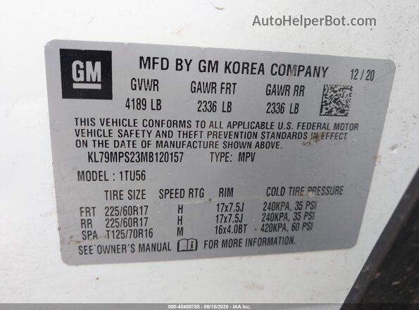 KL79MPS23MB120157 2021 CHEVROLET TRAILBLAZER White Շարժիչի բաժամունքի տեսք