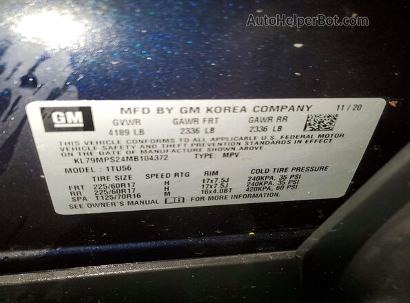 KL79MPS24MB104372 2021 CHEVROLET TRAILBLAZER Blue 
