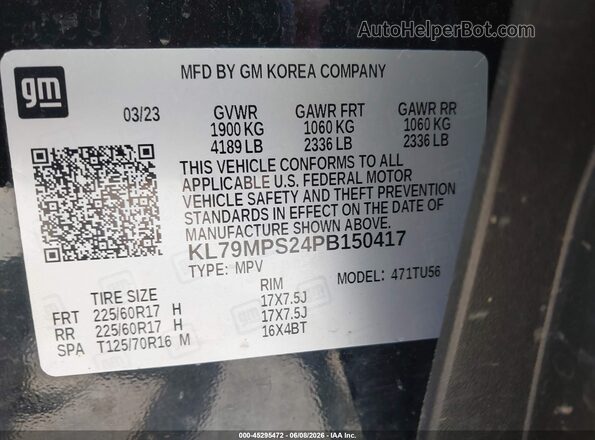 KL79MPS24PB150417 2023 CHEVROLET TRAILBLAZER Black Вид підкапотного простору