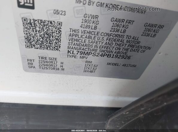 KL79MPS24PB192926 2023 CHEVROLET TRAILBLAZER White ძრავის განყოფილების ხედი