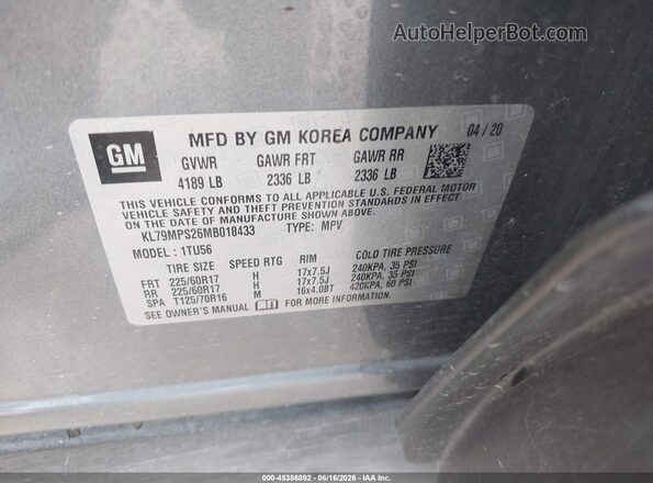 KL79MPS26MB018433 2021 CHEVROLET TRAILBLAZER Gray Widok komory silnika