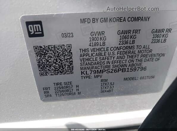 KL79MPS26PB159796 2023 CHEVROLET TRAILBLAZER White Engine compartment view