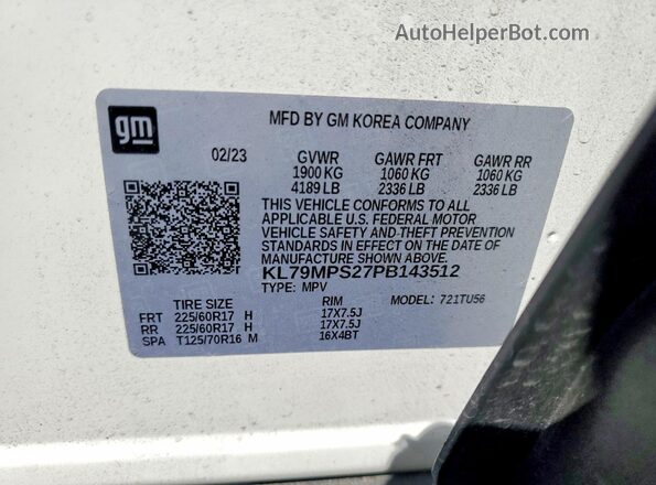 KL79MPS27PB143512 2023 CHEVROLET TRAILBLAZER White 