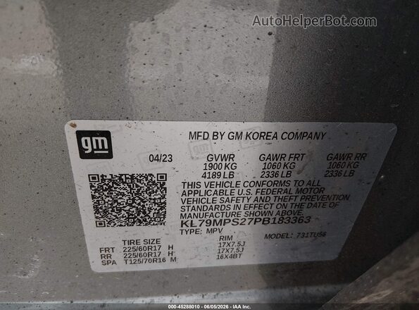 KL79MPS27PB183363 2023 CHEVROLET TRAILBLAZER Silver Շարժիչի բաժամունքի տեսք